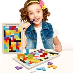 Drewniana układanka tangram - klocki puzzle - zabawka edukacyjnaDrewniane