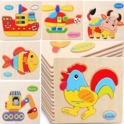 Quebra-cabeça de madeira com animais de desenho animado - brinquedo educativo para crianças