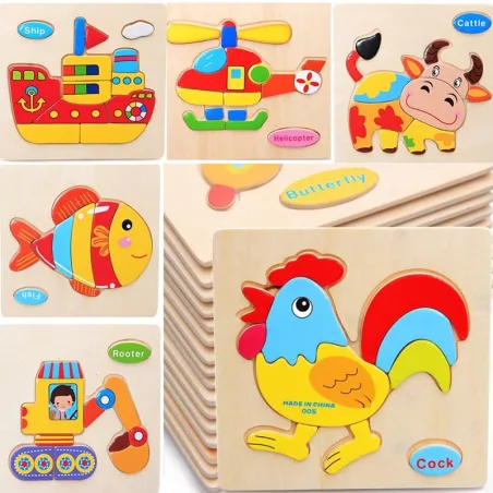 Puzzle en bois avec animaux de dessin animé - jouet éducatif pour enfants