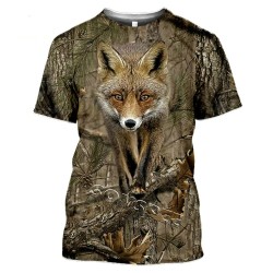 Casual short sleeve t-shirt - hunting animals printed - elk / rabbit