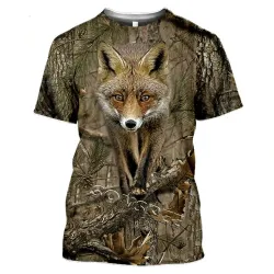 Lässiges Kurzarm-T-Shirt - Jagdtiere bedruckt - Elch / Hase