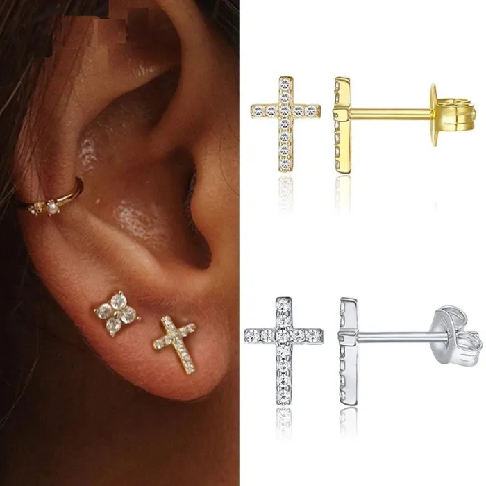 Små örhängen - med zirkon - geometrisk / kors / stjärna - 925 sterling silver