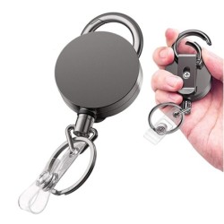 Porte-clés télescopique en métal - cordon rétractable - porte-cartes d'identité / porte-clés