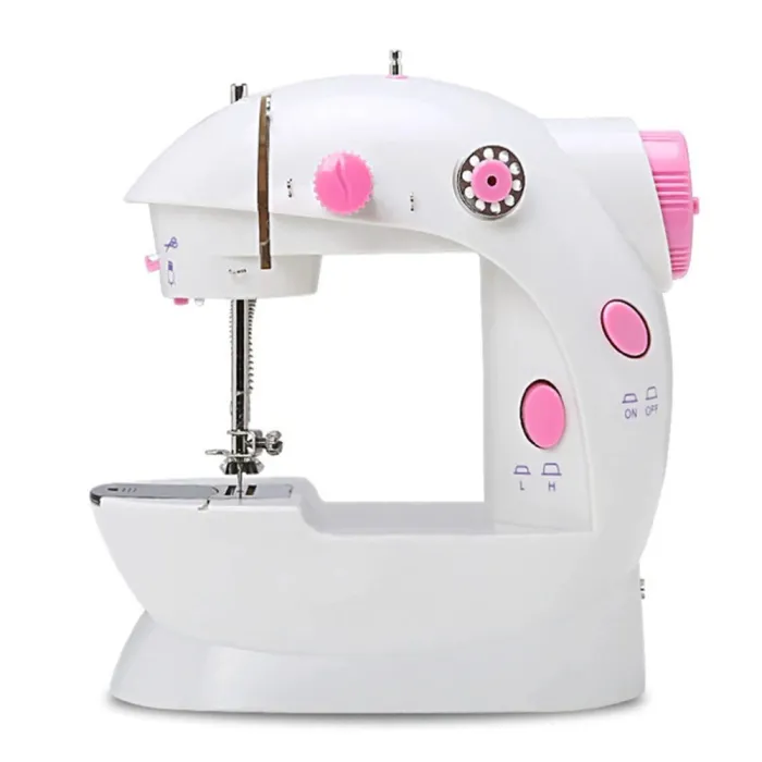 Mini machine à coudre portable - avec pédale - double fils - LED - rose