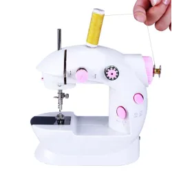 TextilMini máquina de coser portátil - con pedal - hilos dobles - LED - rosa