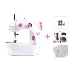 Mini portable sewing machine - with foot pedal - double threads - LED - pinkTextile
