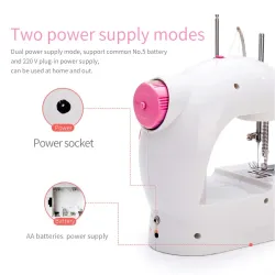 Mini portable sewing machine - with foot pedal - double threads - LED - pinkTextile