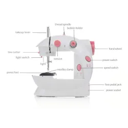Mini portable sewing machine - with foot pedal - double threads - LED - pinkTextile