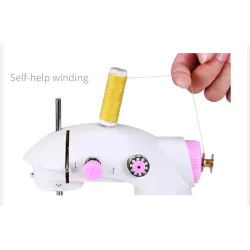 Mini machine à coudre portable - avec pédale - double fils - LED - rose