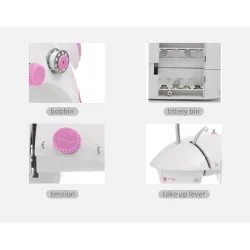 Mini portable sewing machine - with foot pedal - double threads - LED - pinkTextile