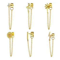 Orecchino a bottone alla moda - oro / argento - con catena - argento sterling 925 - 1 pezzo