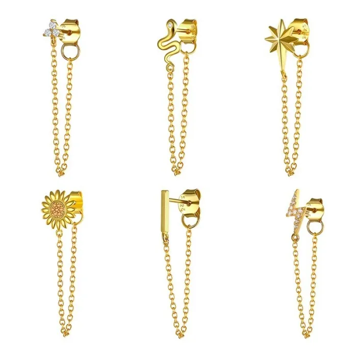 AretesArete de moda - oro / plata - con cadena - plata de ley 925 - 1 pieza