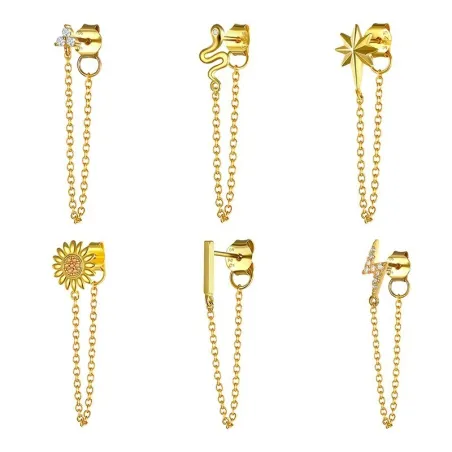 AretesArete de moda - oro / plata - con cadena - plata de ley 925 - 1 pieza