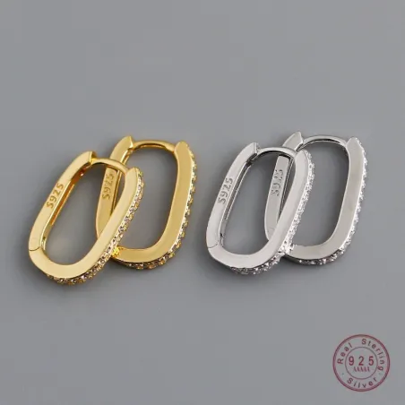 Fashionable geometric earrings - with zircon - 925 sterling silverEarrings