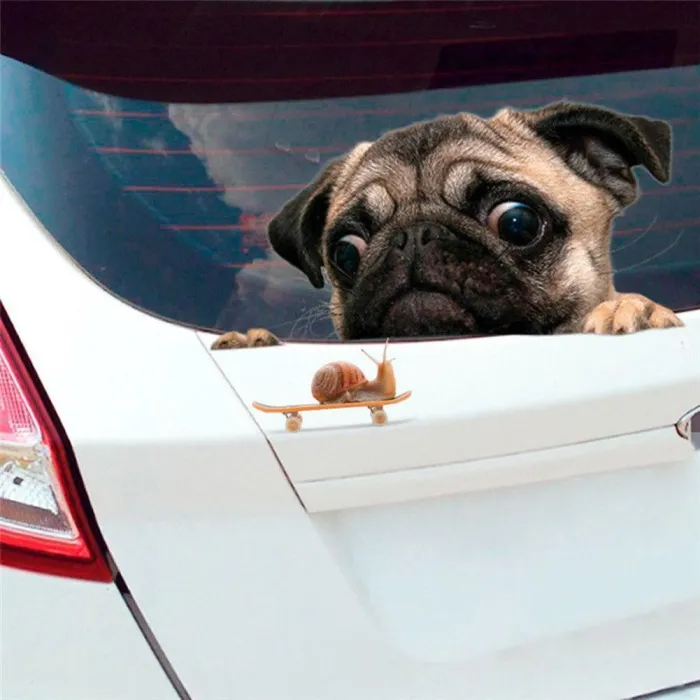Adesivo per finestrini auto - vinile - impermeabile - cane con lumaca