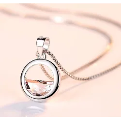 Pingente redondo com cristal - colar elegante - prata de lei 925