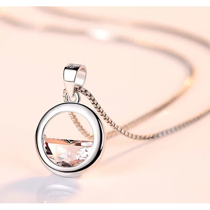 Runt hänge med kristall - elegant halsband - 925 sterling silver