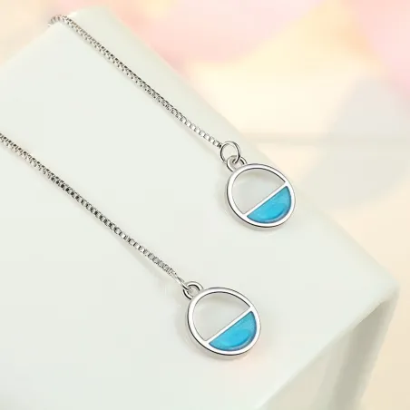 AretesPendientes elegantes con cadena larga / colgante redondo - plata de ley 925