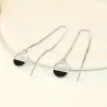 Brincos elegantes com corrente longa / pingente redondo - prata de lei 925