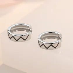 AretesPendientes pequeños redondos de moda - con patrón negro - plata de ley 925