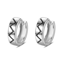 Boucles d'oreilles petites rondes à la mode - avec motif noir - argent sterling 925