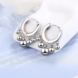 AretesPendientes redondos de oro / plata con cuentas - plata de ley 925