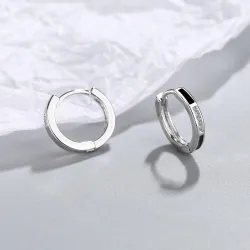 Runda örhängen med svart opal / kristaller - 925 sterling silver