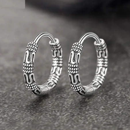 Vintage runda örhängen med ormmönster - 925 sterling silver