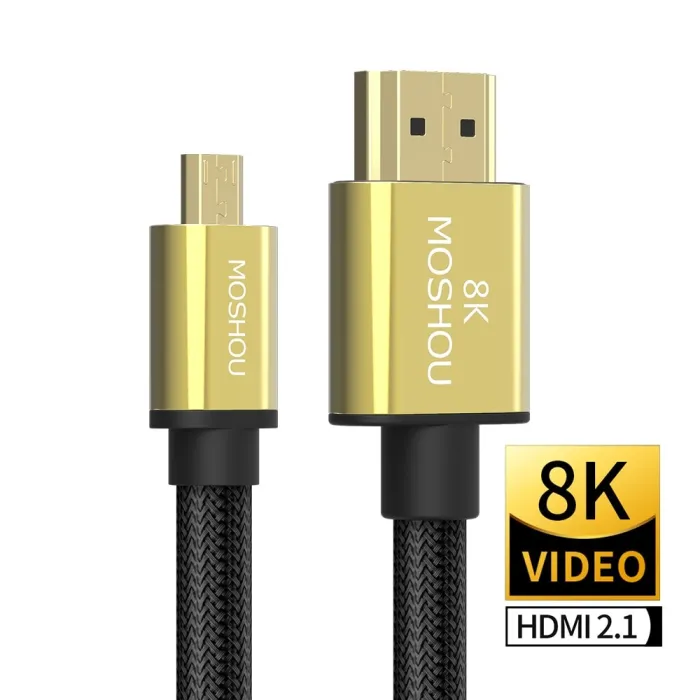Micro HDMI til HDMI-kabel - 2.1 3D 8K 1080P - høyhastighets - for GoPro Hero 7 6 5 / Sony A6000 / Nikon / Canon-kameraer