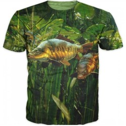 Trendy vissers t-shirt - korte mouw - met vis print - unisexBlouses & overhemden