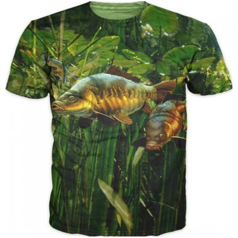 T-shirt de pêche tendance - manches courtes - avec imprimé poisson - unisexe