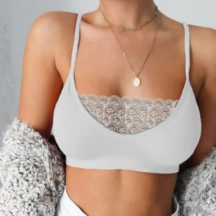 Sexet trådløs bh - kort top - med blonder