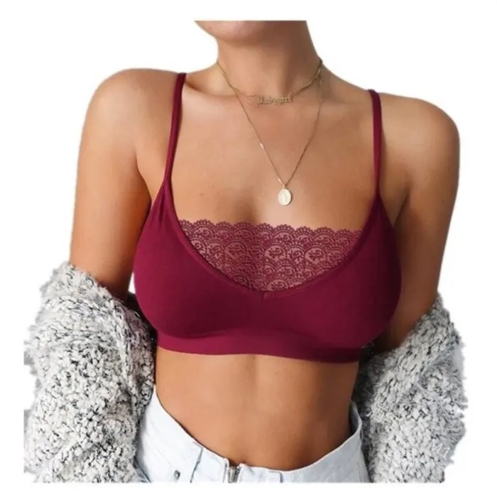 Sexet trådløs bh - kort top - med blonder