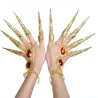 Femfingerring - med kedjor - guldarmband - ihåliga blommor / röda kristaller