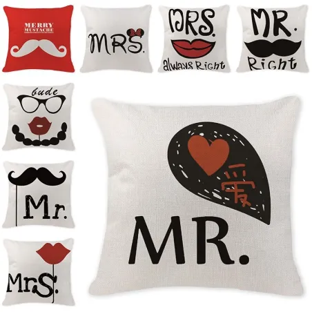 Dekorativt kuddfodral - linne - Mr / Mrs tryckt - 45 * 45cm