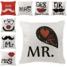 Capa de almofada decorativa - linho - Mr / Mrs impresso - 45 * 45cm