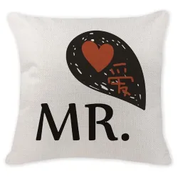 Dekorativt kuddfodral - linne - Mr / Mrs tryckt - 45 * 45cm