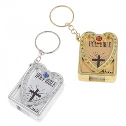 Mini Holy Bible - Risti - sydän - kristalli - avaimenperä