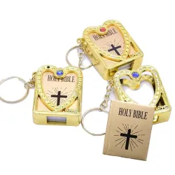 Mini Sainte Bible - Croix - coeur - cristal - porte-clés