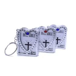 Mini Holy Bible - Kors - hjerte - krystal - nøglering