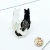 Trendy emalje broche - hvid / sort dobbelt kat - nål