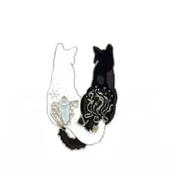 Trendy emalje broche - hvid / sort dobbelt kat - nål