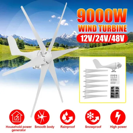 Vindmøllegenerator - 6 vinger - trefaset - 9000W - 48V