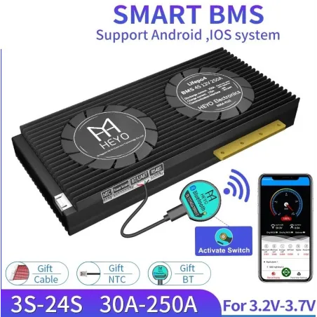 BMS Lifepo4 4S smart batteri - med balancer - Bluetooth / Android / IOS - 12V - 72V - 30A - 200A