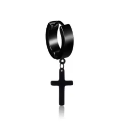 Liten rund ørering - med kors / stjerne - unisex - rustfritt stål - 1 stk