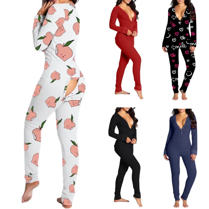 Lang sovedress - sexy pyjamas - med åpningsbar rumpeklaff