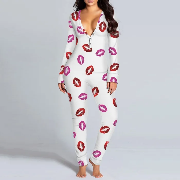 Lang sovende jumpsuit - sexet pyjamas - med numseklap, der kan åbnes