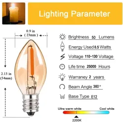 C7 - mini LED nattlyspære - stearinlys type - gult glass - E12 / E14 - 0,5W