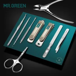 Mr.Green - conjunto de manicure profissional - cortador de unhas / tesoura / pinça - 9 peças