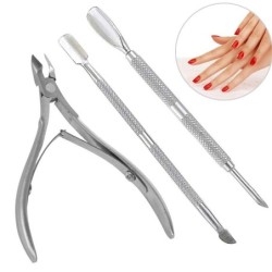 Cuticle clippers - dead skin remover stick - stainless steel - 3 pieces